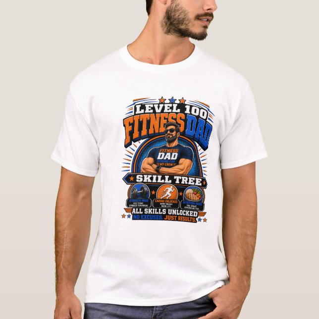 Camiseta Level 100 Fitness Dad – Skill Tree Gym Da (Anverso)