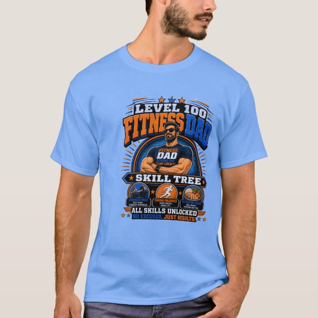 Camiseta Level 100 Fitness Papá – Skill Tree Gym P (Anverso)