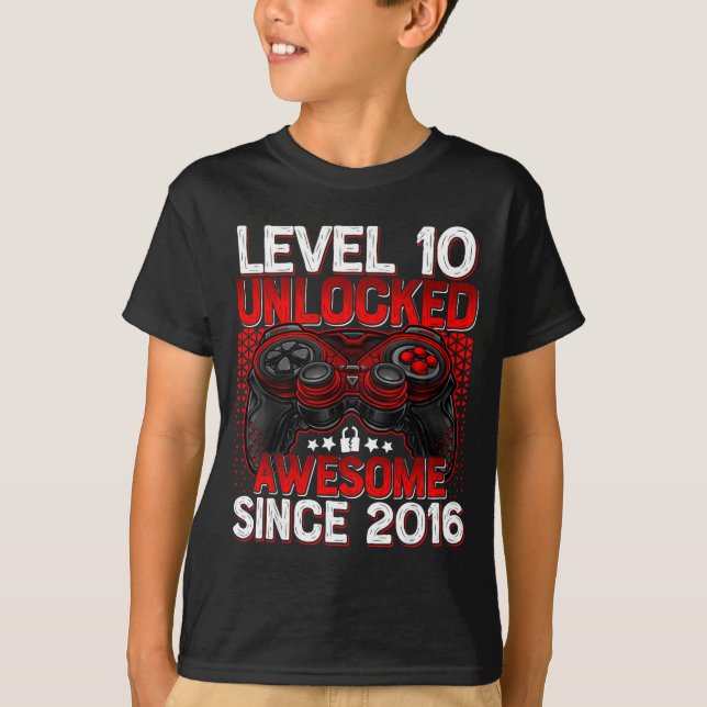 Camiseta Level 10 Unlocked 10 Year Old Boys 10th Birthday B (Anverso)
