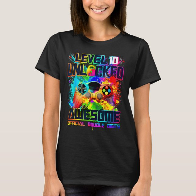 Camiseta Level 10 Unlocked Awesome Gaming Birthday Boy 10th (Anverso)
