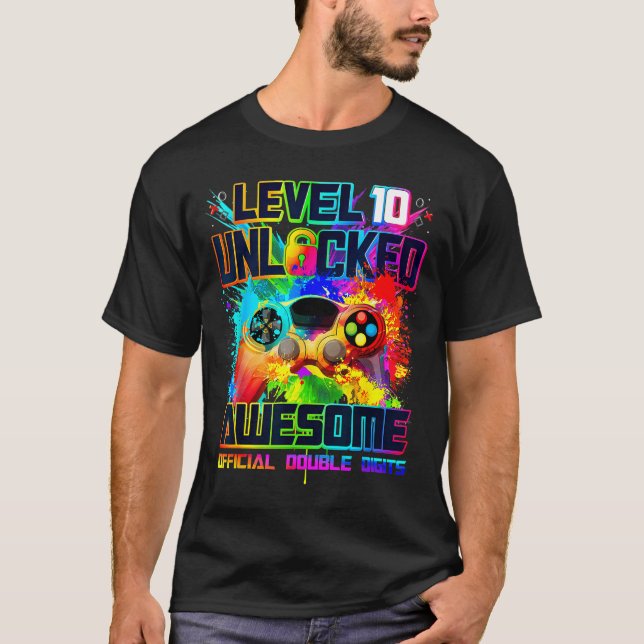 Camiseta Level 10 Unlocked Awesome Gaming Birthday Boy 10th (Anverso)