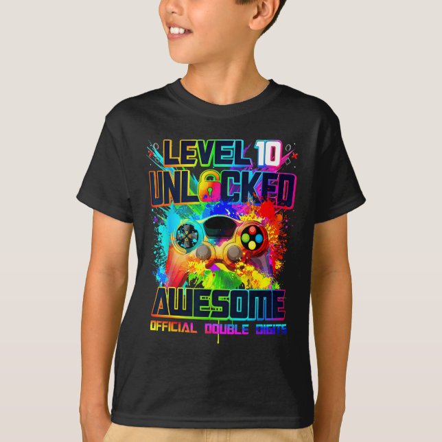 Camiseta Level 10 Unlocked Awesome Gaming Birthday Boy 10th (Anverso)