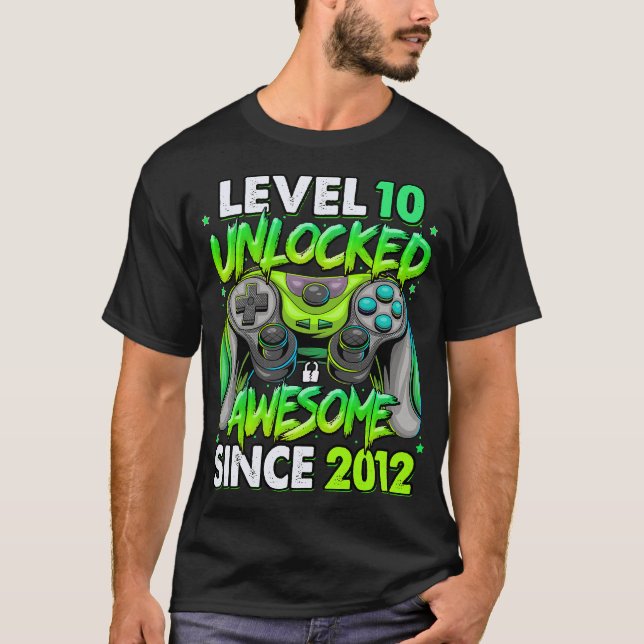Camiseta Level 10 Unlocked Awesome Since 2012 10th Birthday (Anverso)