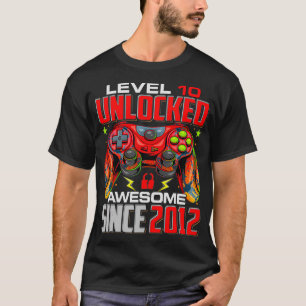 Camiseta Level 10 Unlocked Awesome Since 2012 10th Birthday