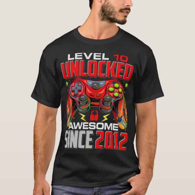 Camiseta Level 10 Unlocked Awesome Since 2012 10th Birthday (Anverso)