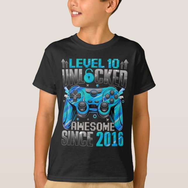 Camiseta Level 10 Unlocked Awesome Since 2016 10th Birthday (Anverso)