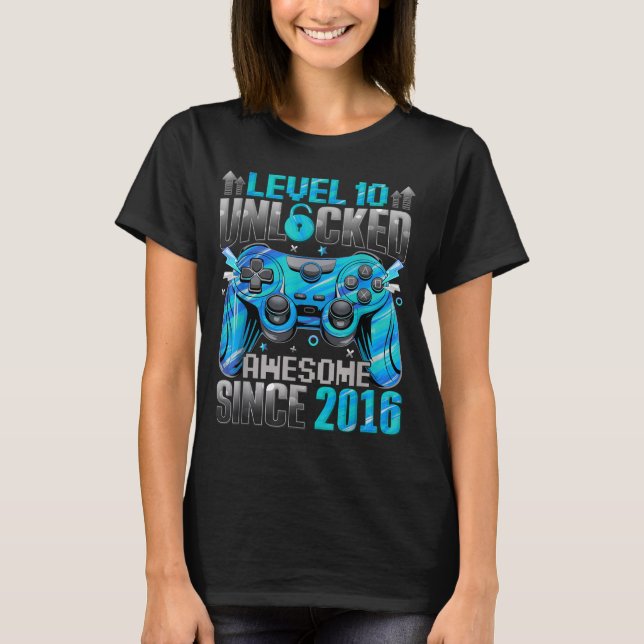Camiseta Level 10 Unlocked Awesome Since 2016 10th Birthday (Anverso)