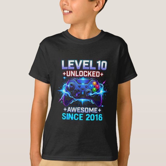 Camiseta Level 10 Unlocked Awesome Since 2016 10th Birthday (Anverso)