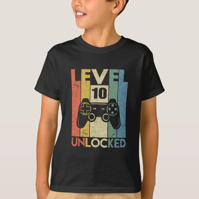 Camiseta Level 10 Unlocked Funny Video Gamer 10th Birthday  (Anverso)