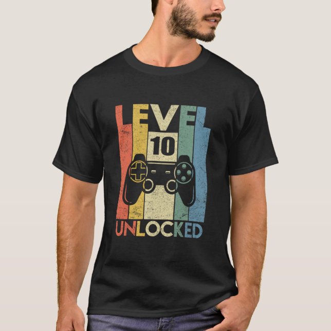 Camiseta Level 10 Unlocked Funny Video Gamer 10th Birthday  (Anverso)