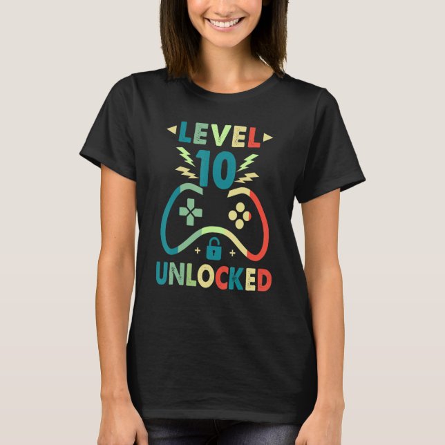 Camiseta Level 10 Unlocked  Video Gamer 10th Birthday  Boys (Anverso)