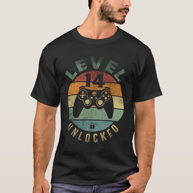 Camiseta Level 14 Desbloqueados Graciosos Video Gamer 14º c (Anverso)