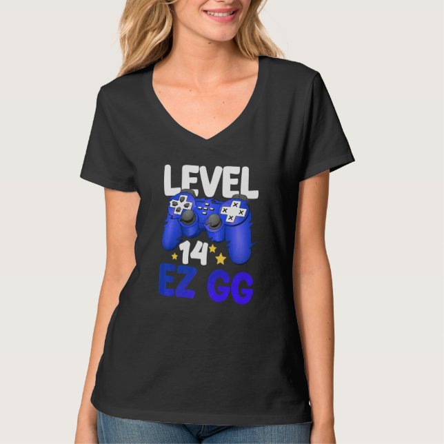 Camiseta Level 14 EZ GG 14th Gamer Boy Teenager Controller  (Anverso)