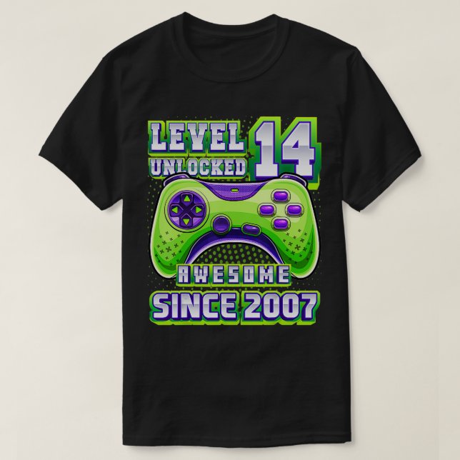 Camiseta Level 14 Unlocked Awesome 2007 Video Game 14th Bir (Diseño del anverso)