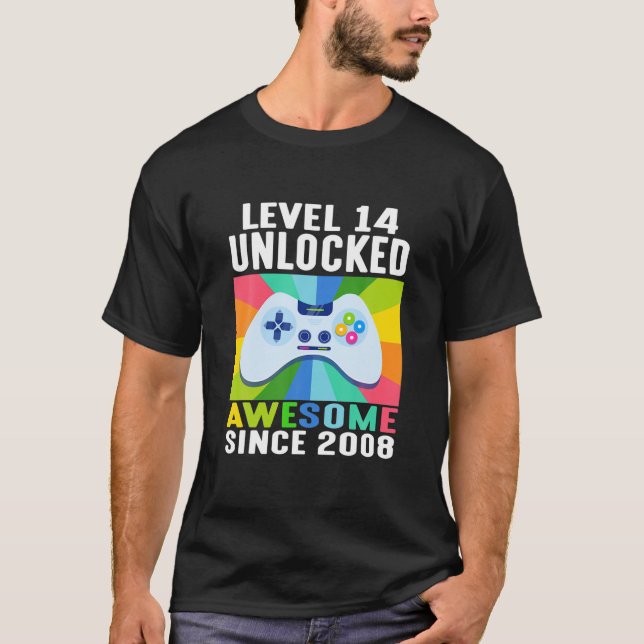 Camiseta Level 14 Unlocked Colorful Awesome 2008 14Th Birth (Anverso)