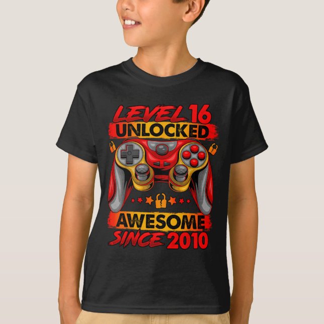 Camiseta Level 16 Unlocked 16 Year Old Boys 16th Birthday B (Anverso)