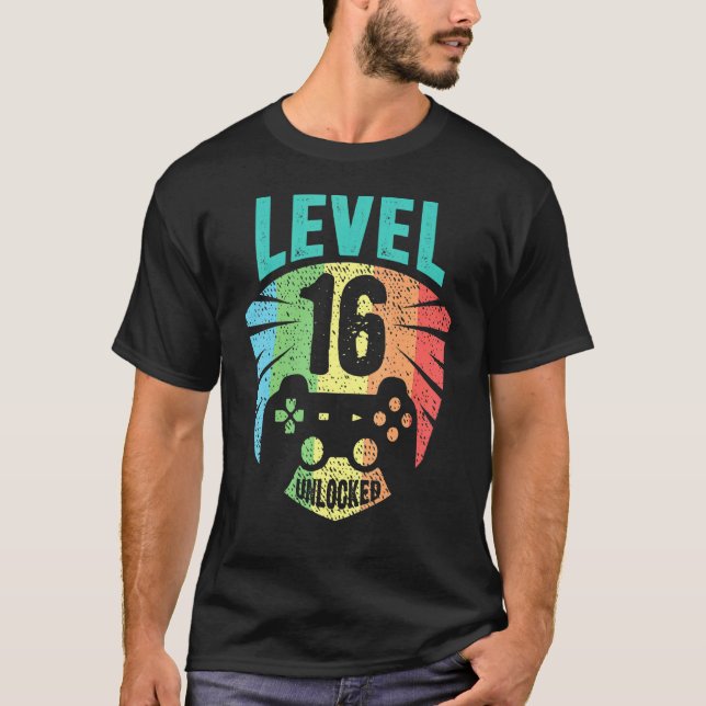 Camiseta Level 16 Unlocked 16th Birthday Boy Girl Gamer Lev (Anverso)