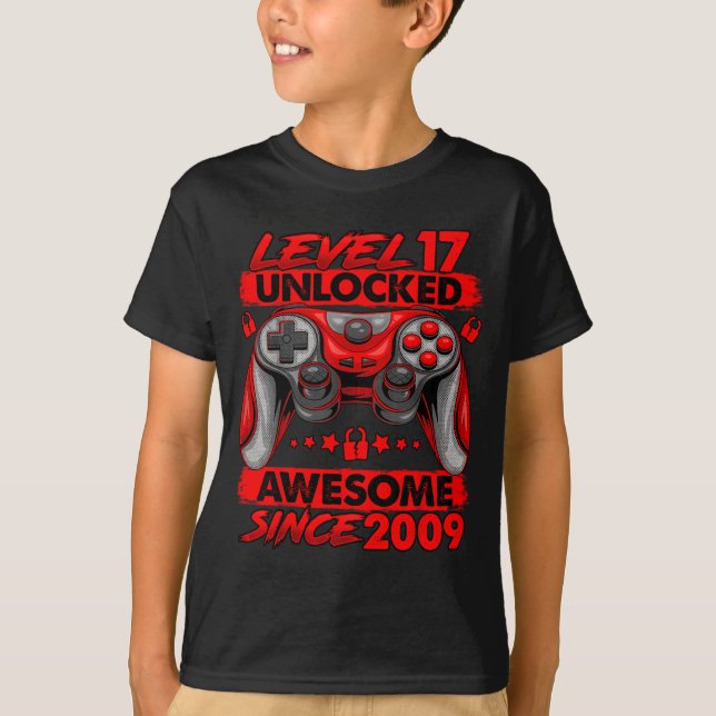 Camiseta Level 17 Unlocked 17 Year Old Boys 17th Birthday B (Anverso)
