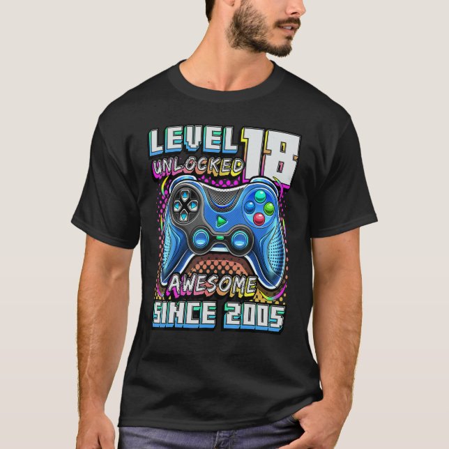 Camiseta Level 18 Unlocked Awesome 2005 Video Game 18th Bir (Anverso)