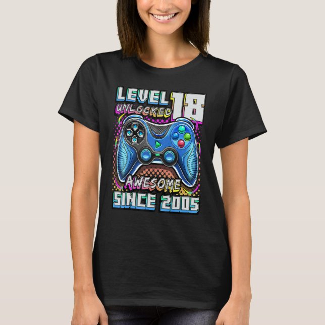 Camiseta Level 18 Unlocked Awesome 2005 Video Game 18th Bir (Anverso)
