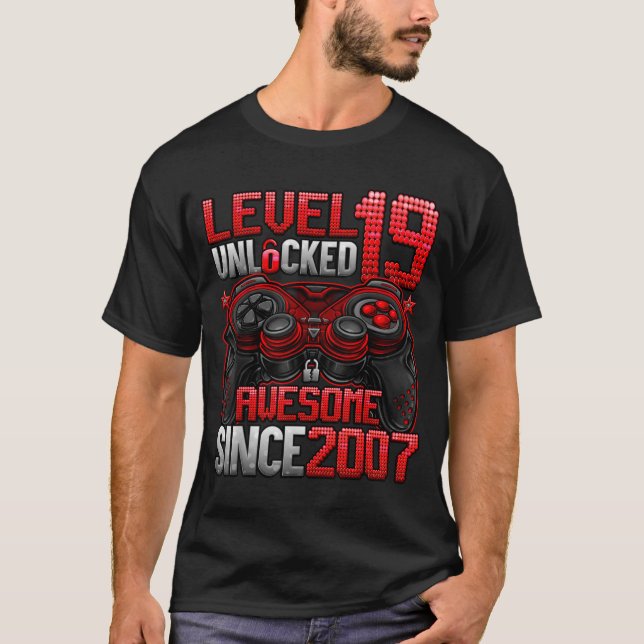 Camiseta Level 19 Unlocked 19 Year Old Boys 19th Birthday B (Anverso)