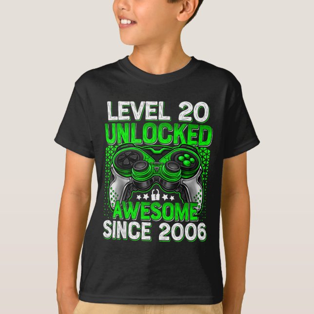 Camiseta Level 20 Unlocked 20 Year Old Boys 20th Birthday B (Anverso)