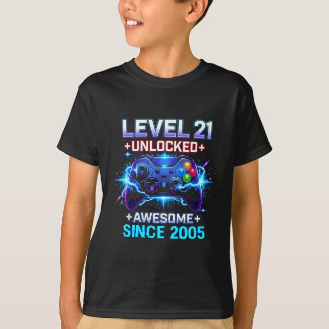 Camiseta Level 21 Unlocked Awesome Since 2005 21st Birthday (Anverso)
