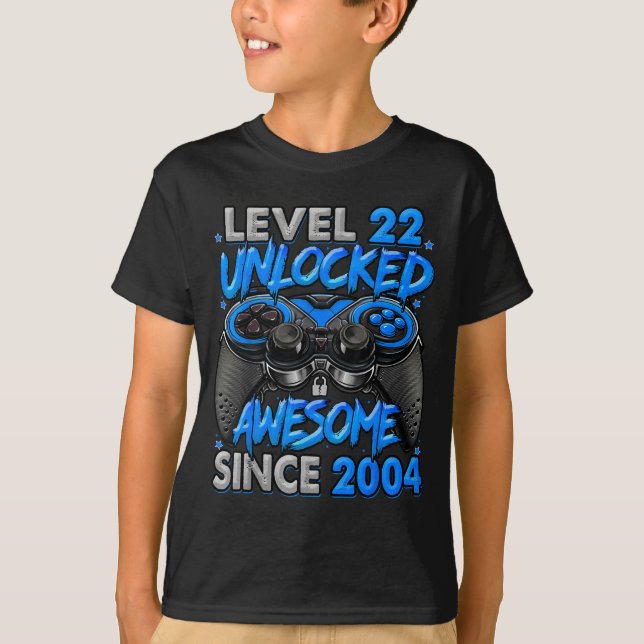 Camiseta Level 22 Unlocked Awesome Since 2004 22nd Birthday (Anverso)