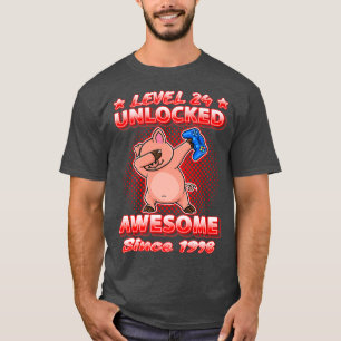 Camiseta Level 24 Unlocked Gamers Born 1998 Dabbing Pig 24t