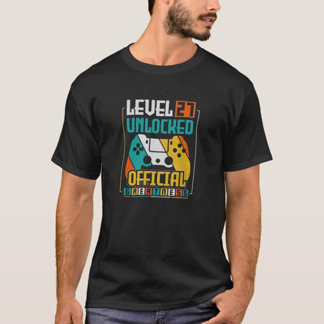 Camiseta Level 27 Unlocked 27th Birthday Gamer 27 Year Old (Anverso)