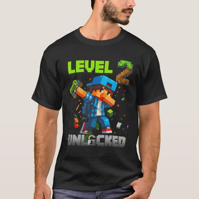 Camiseta Level 2 Unlocked Funy Birthday Boy Pixel Gamer 2nd (Anverso)