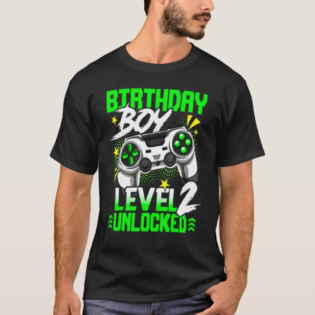 Camiseta Level 2 Unlocked  Video Game Player Birthday Boy (Anverso)