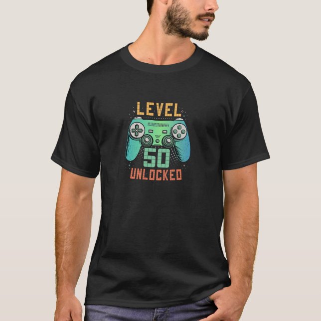 Camiseta Level 50 Unlocked 50th Birthday Gamer 50 Year Old (Anverso)