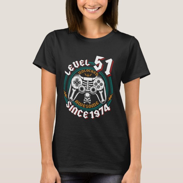 Camiseta Level 51 Unlocked Awesome Since 1974, Gamer 51st B (Anverso)