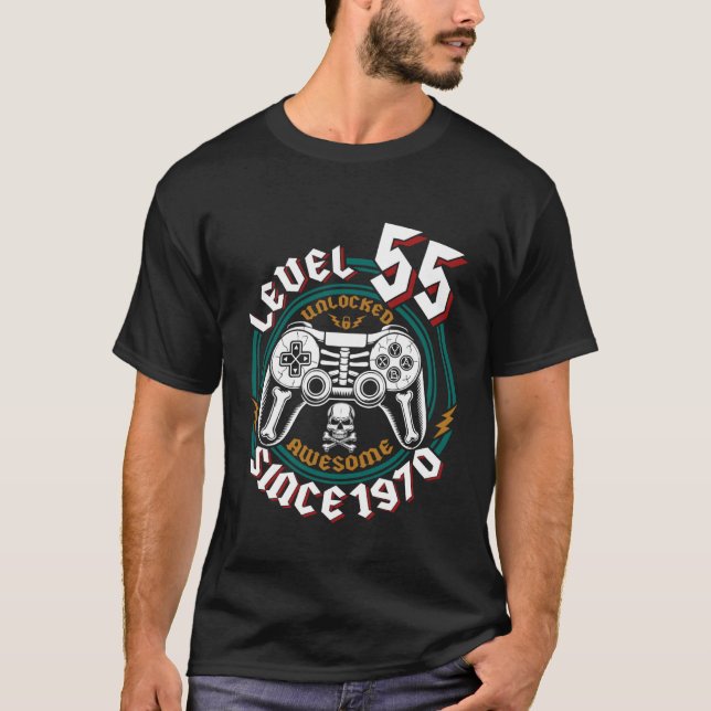 Camiseta Level 55 Unlocked Awesome Since 1970, Gamer 55th B (Anverso)