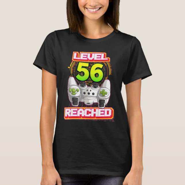 Camiseta Level 56 Reached Gamer 56th Birthday Video Gaming  (Anverso)