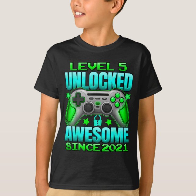 Camiseta Level 5 Unlocked 5 Year Old For Boys 5th Birthday  (Anverso)
