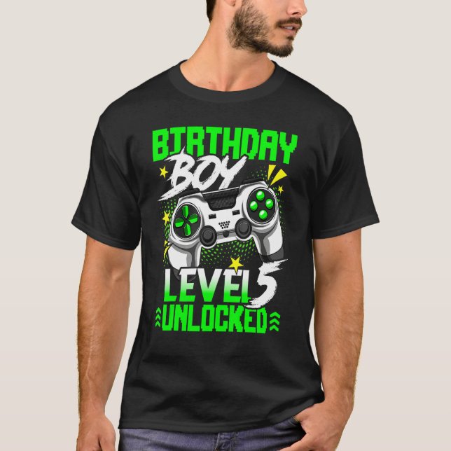 Camiseta Level 5 Unlocked  Video Game Player Birthday Boy (Anverso)