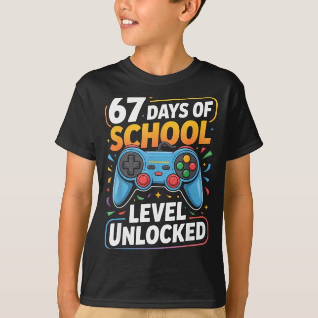 Camiseta Level 67 Days Of School Unlocked Boys 67th Day Of  (Anverso)