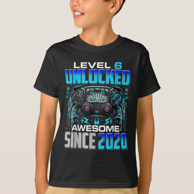 Camiseta Level 6 Unlocked Awesome Since 2020 6th Birthday G (Anverso)