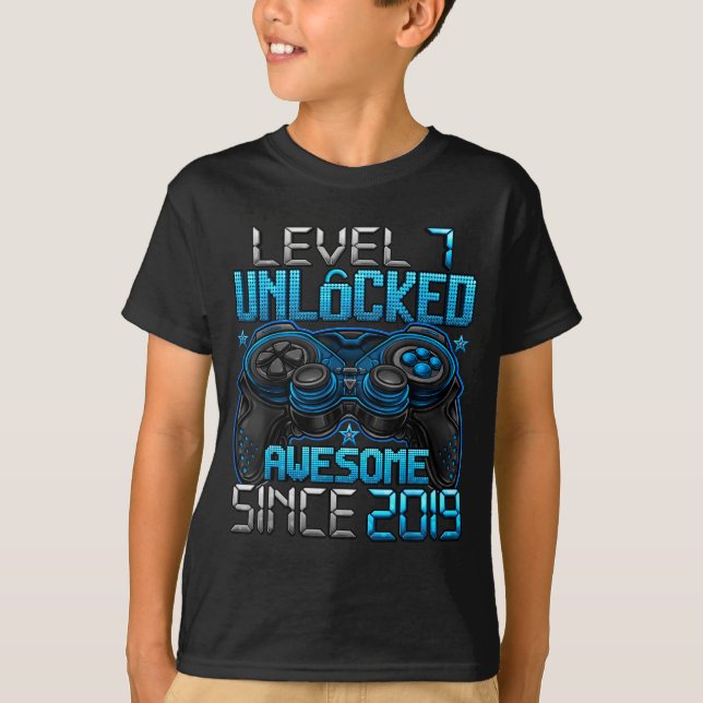 Camiseta Level 7 Unlocked 7 Year Old For Boys 7th Birthday  (Anverso)