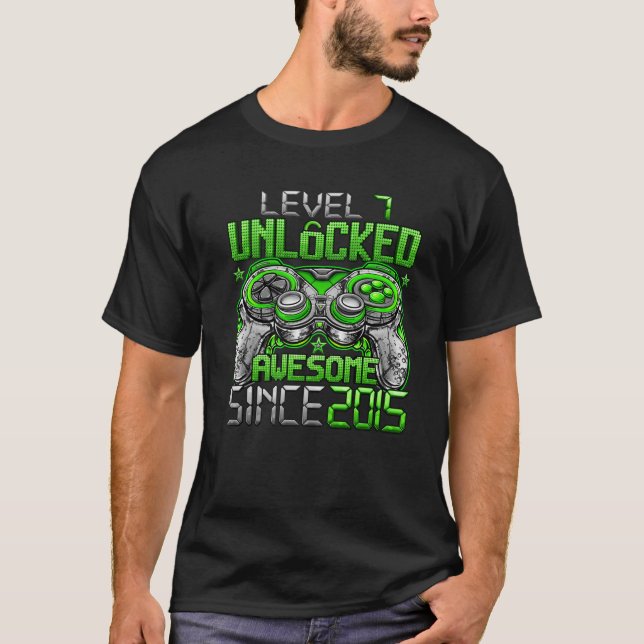 Camiseta Level 7 Unlocked Awesome Since 2015 7Th Birthday G (Anverso)