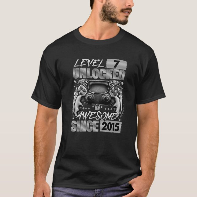 Camiseta Level 7 Unlocked Awesome Since 2015 7Th Birthday G (Anverso)