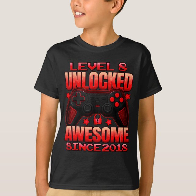 Camiseta Level 8 Unlocked 8 Year Old For Boys 8th Birthday  (Anverso)