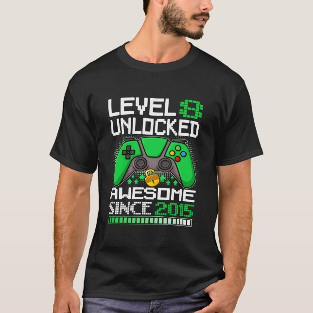 Camiseta Level 8 Unlocked Awesome Since 2015 Gamer 8Th (Anverso)