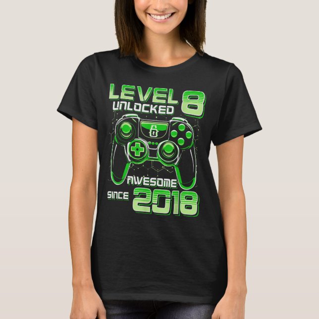 Camiseta Level 8 Unlocked Awesome Since 2018 8th Birthday G (Anverso)