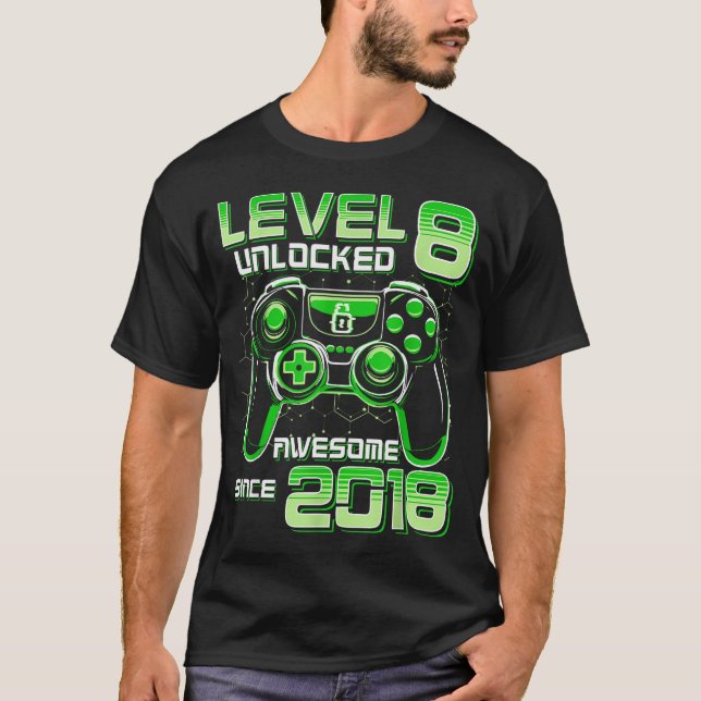 Camiseta Level 8 Unlocked Awesome Since 2018 8th Birthday G (Anverso)