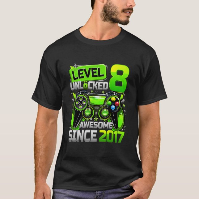 Camiseta Level 8 Unlocked Awesome Since 8th Birthday Gaming (Anverso)