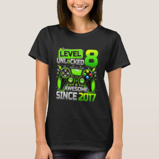 Camiseta Level 8 Unlocked Awesome Since 8th Birthday Gaming