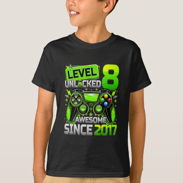 Camiseta Level 8 Unlocked Awesome Since 8th Birthday Gaming (Anverso)